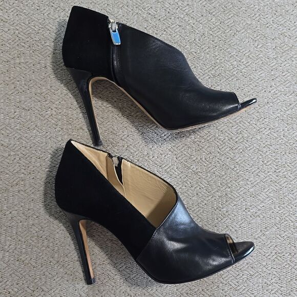 Milana Black Leather Peep Toe Made In Italy Heels - Size 39 - Picture 3 of 16